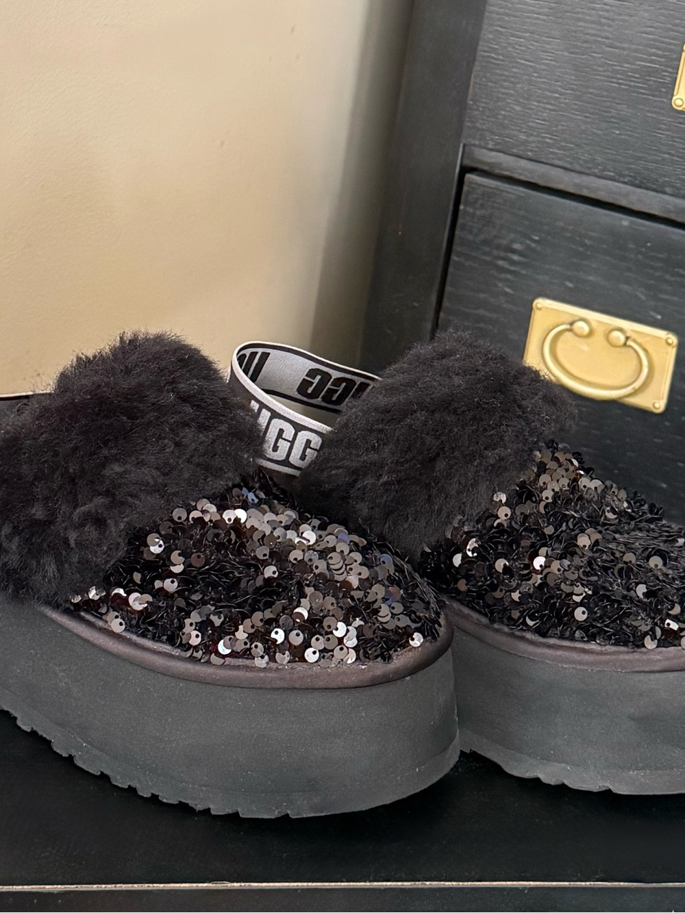 UGG Black Platform Sole Slippers